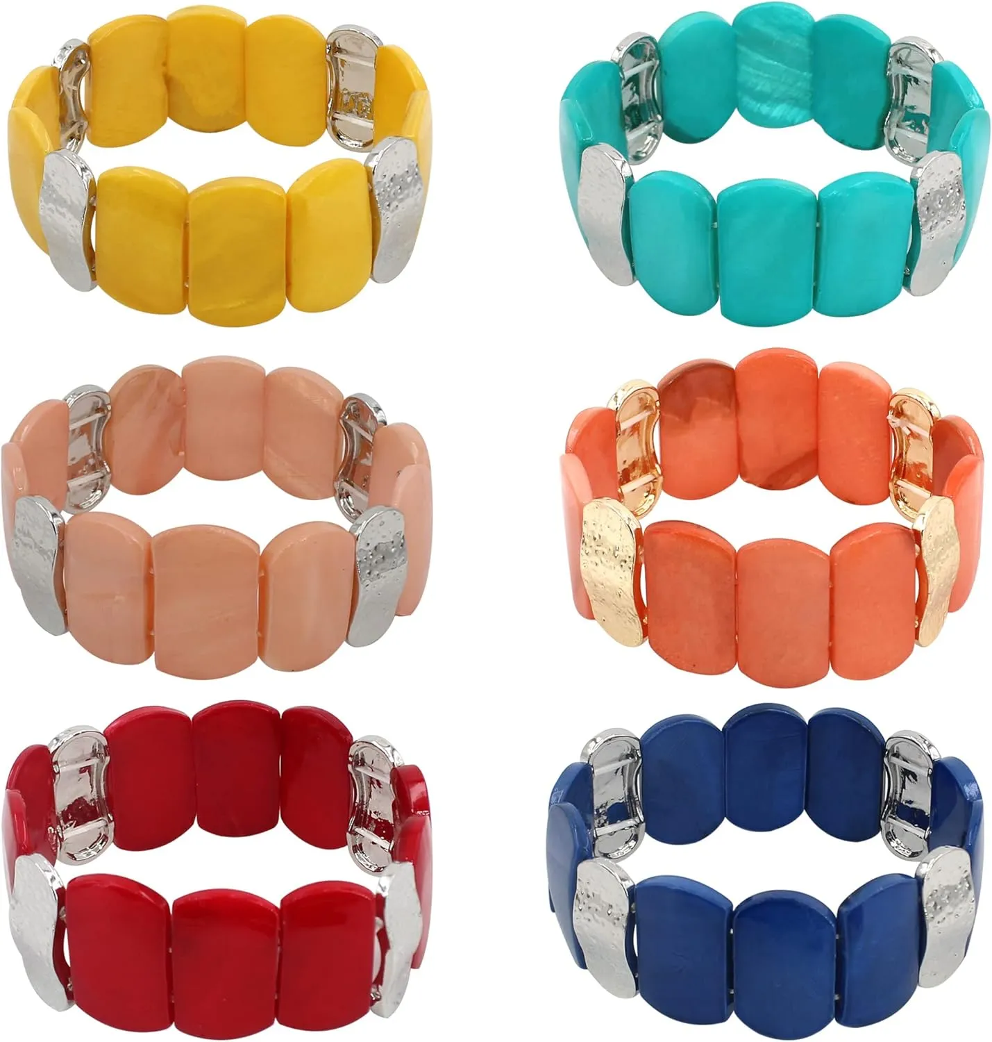 Jules D.Chunky Beaded Bracelets Colorful Natural Shell Stretch Bracelets Rectangle Boho Bracelets for Women