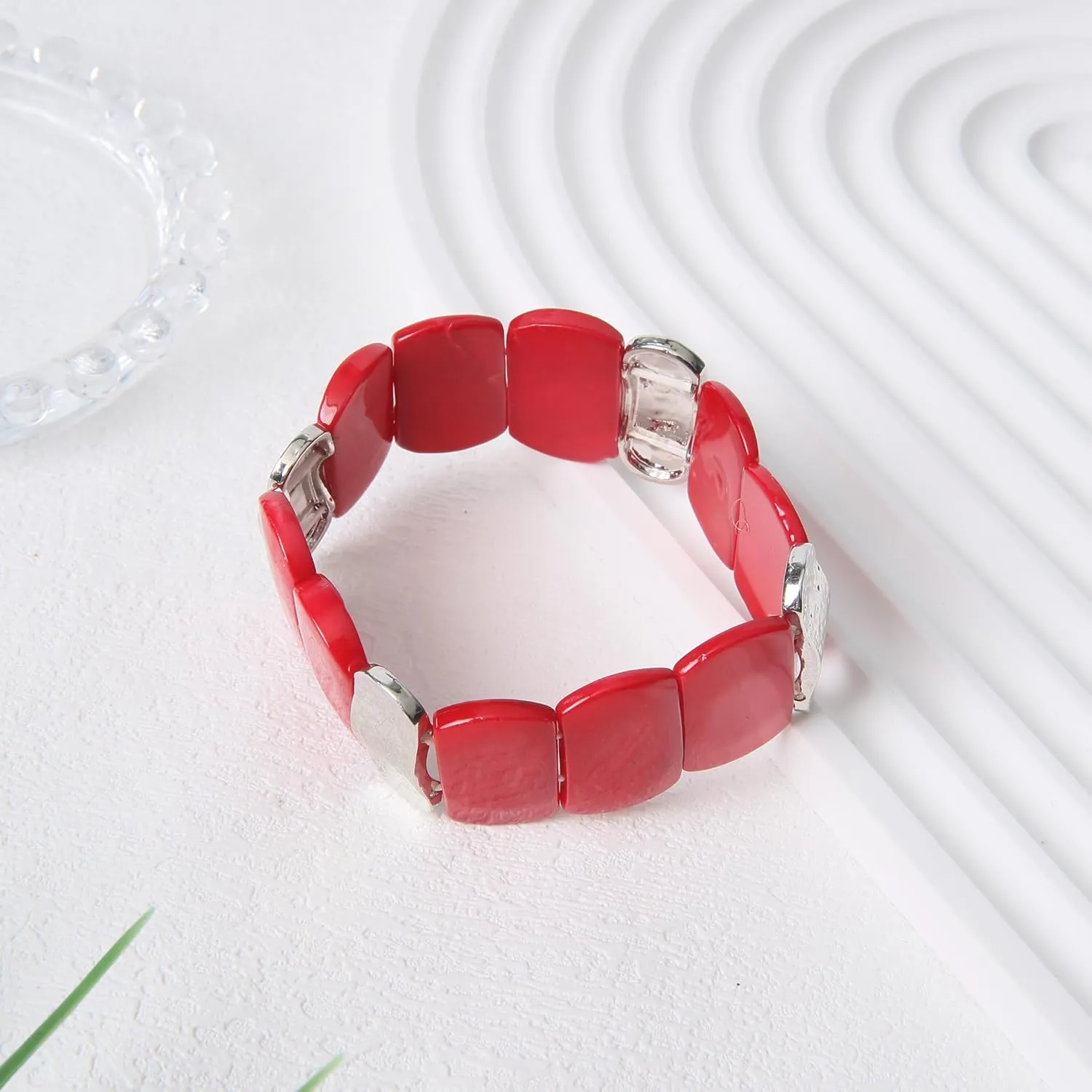 Jules D.Chunky Beaded Bracelets Colorful Natural Shell Stretch Bracelets Rectangle Boho Bracelets for Women