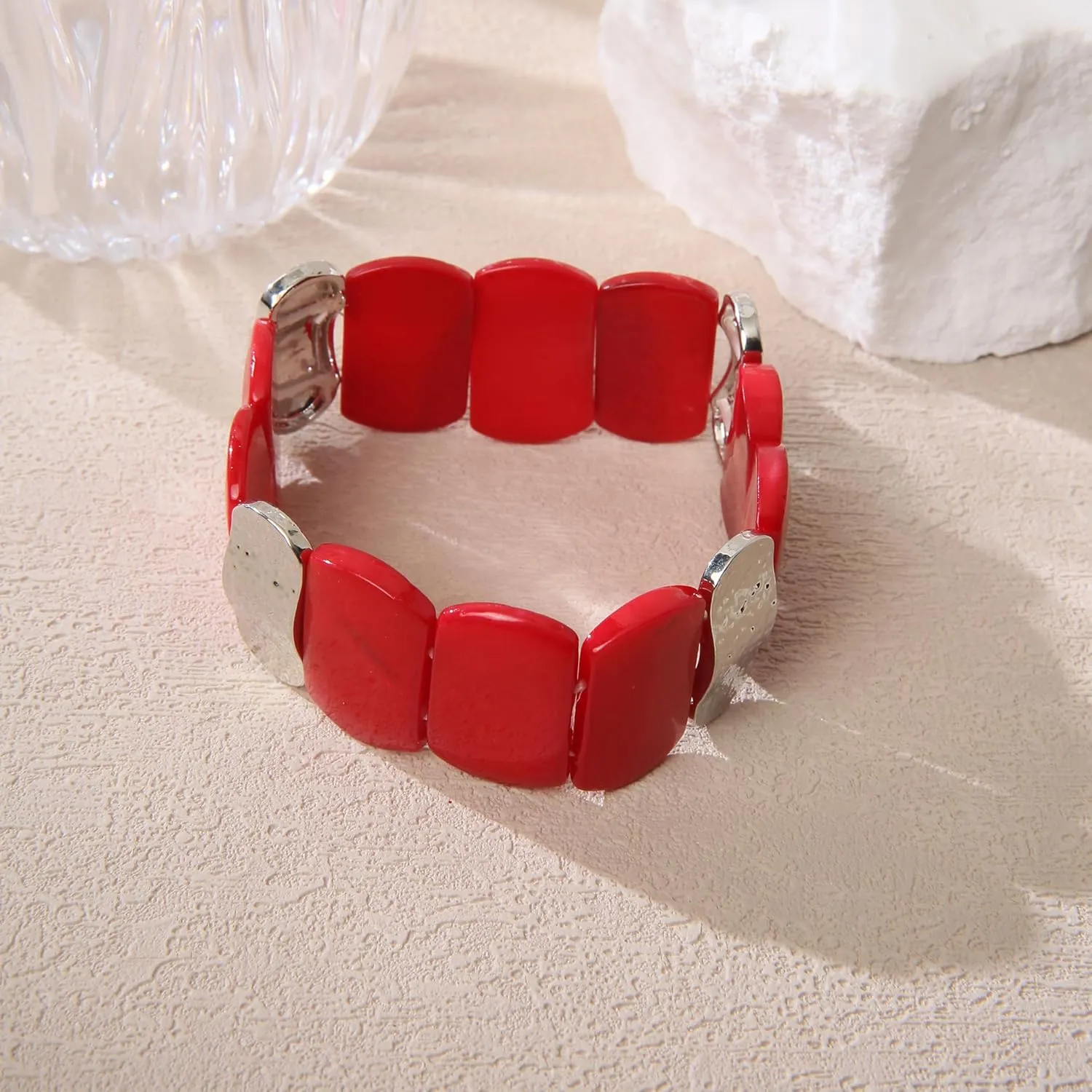 Jules D.Chunky Beaded Bracelets Colorful Natural Shell Stretch Bracelets Rectangle Boho Bracelets for Women