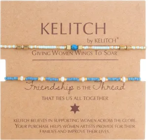 KELITCH 2 PCS Pearls Bracelets Women Friendship Seed Beaded Bracelets Stack Charm Bracelets Sets