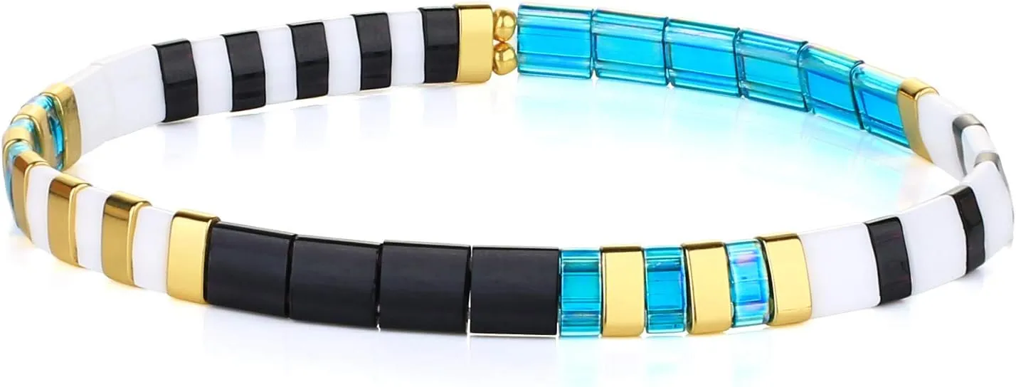 KELITCH Beach Stretch Bracelets Colorful Tila Beaded Bracelets Handmade Fashion Bracelets For Women Gift