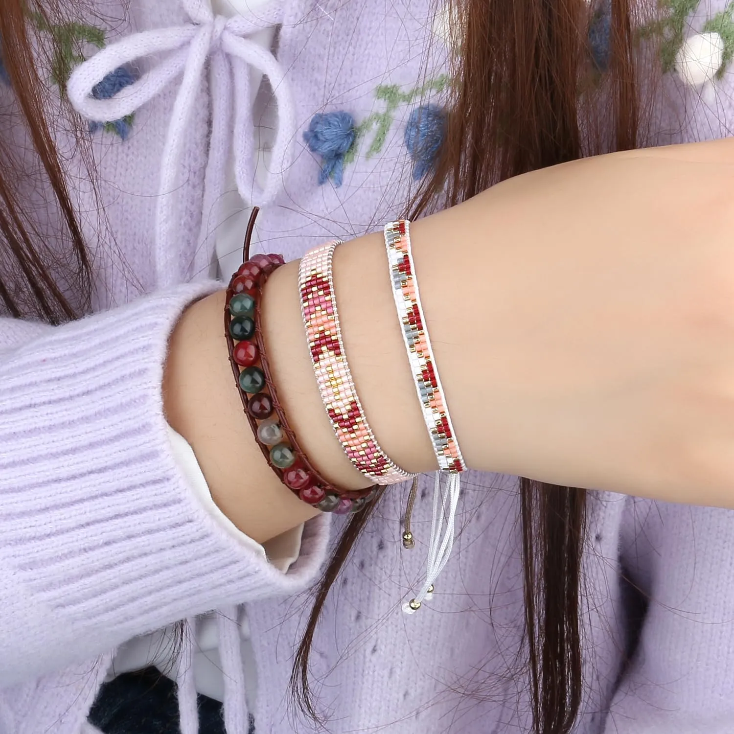 KELITCH Boho Miyuki Beads Bracelets Cuff Bangle Stackable Wrap Bracelets Women Handmade Friendship Bracelets Jewelry