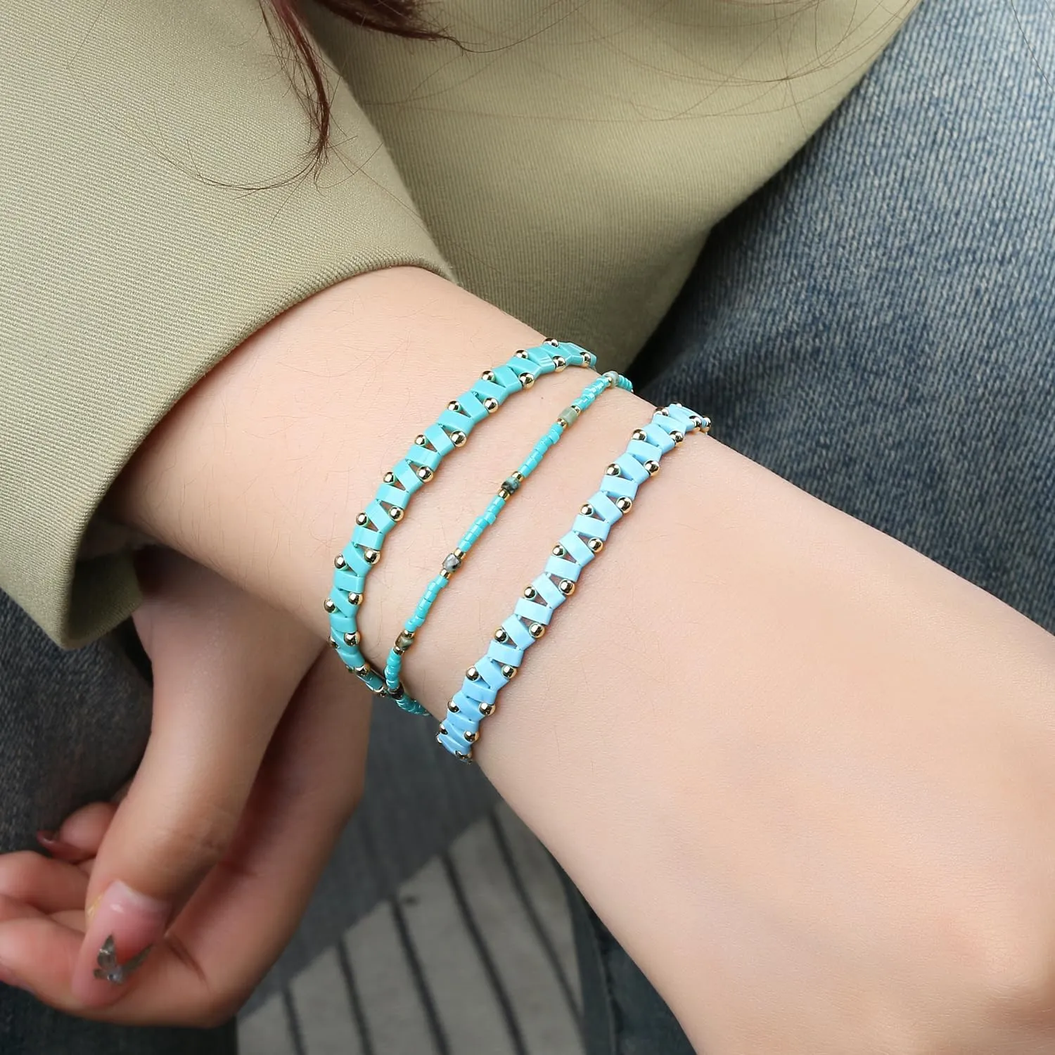 KELITCH Candy Color Tila Beaded Bracelets Handmade Sea Wave Strand Bracelets Women Beach Bracelets