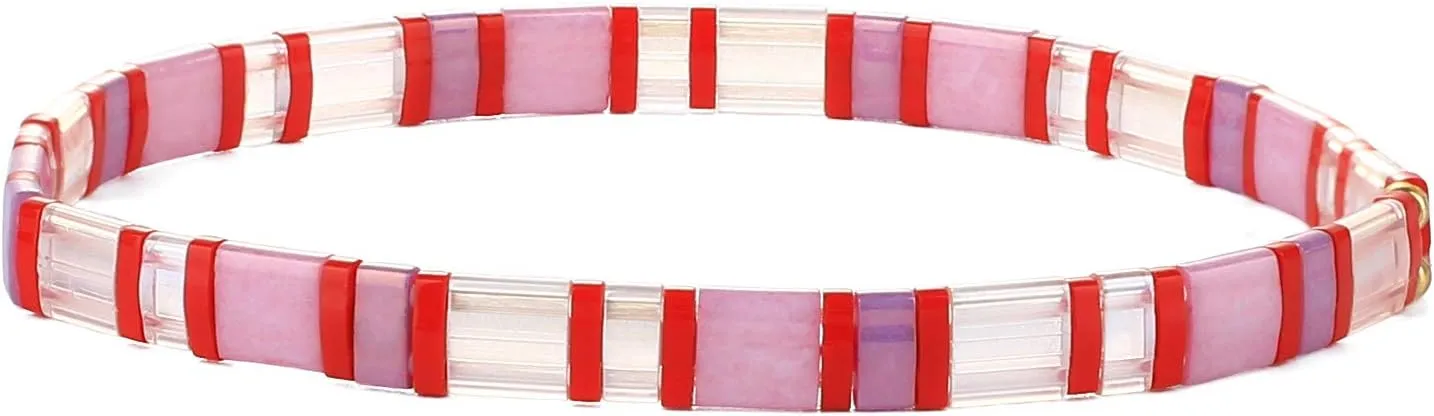 KELITCH Candy Colors Stretch Bracelets Handmade Tila Beaded Strand Bracelets Women Summer Beach Bracelets