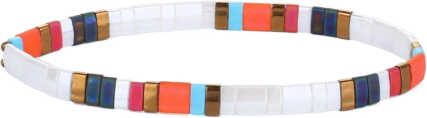 KELITCH Candy Colors Stretch Bracelets Handmade Tila Beaded Strand Bracelets Women Summer Beach Bracelets