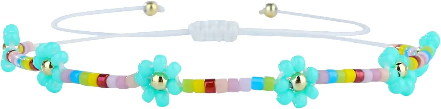 KELITCH Charm Flower Bracelets Candy Colors Beaded Bracelets Women Friendship Strand Bracelets - Green 63B