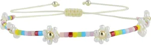 KELITCH Charm Flower Bracelets Candy Colors Beaded Bracelets Women Friendship Strand Bracelets - White 63C
