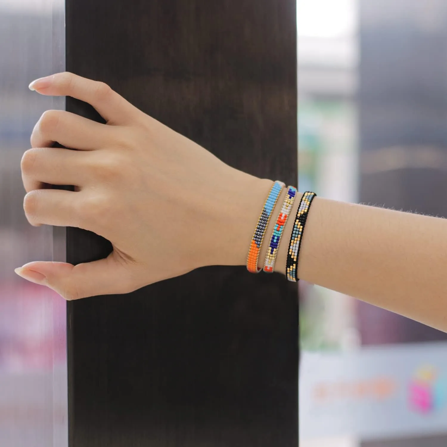 KELITCH Clear Miyuki Beaded Bracelets Handmade Friendship Strand Bracelets Charm Adjustment Bracelets Jewelry For Women