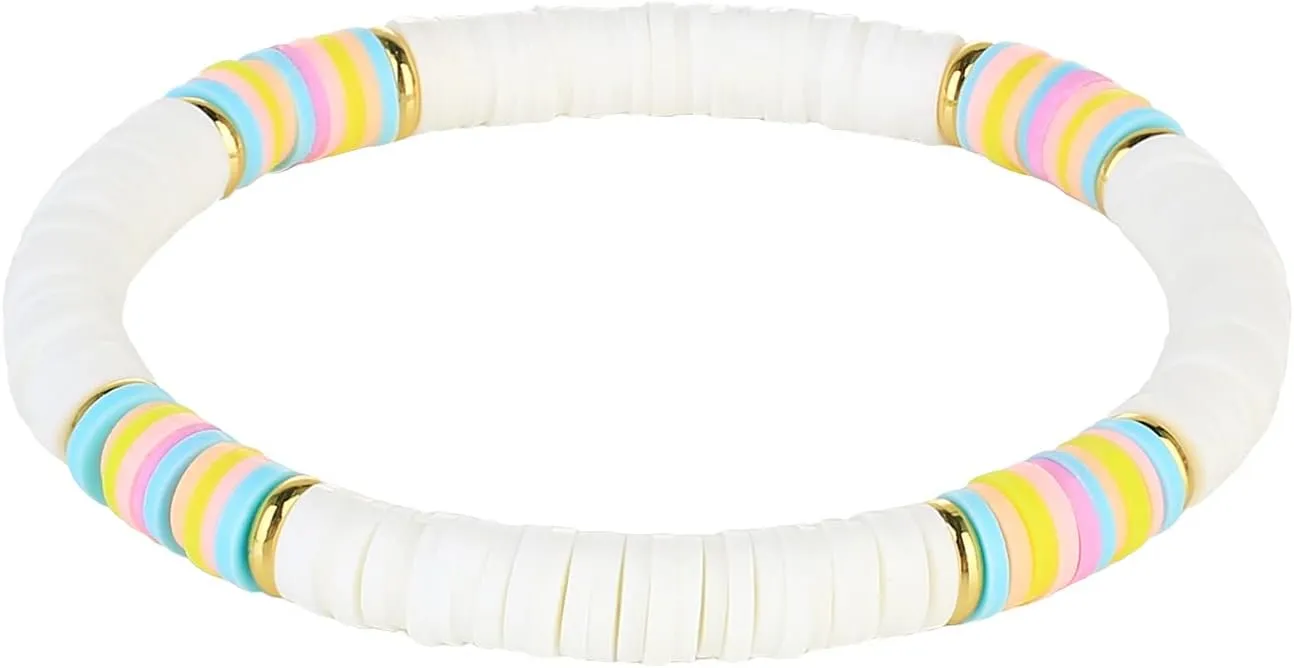 KELITCH Fashion Stretch Bracelets Rainbow Color Heishi Beads Bracelets Handmade Friendship Bracelets for Women