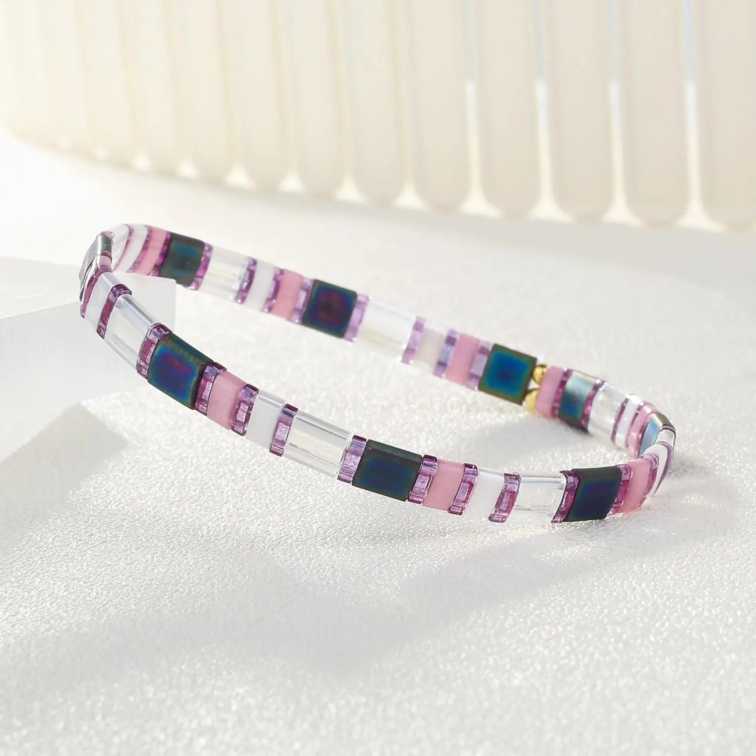 KELITCH New Miyuki Tila Bead Bracelets Charm Stretch Bracelets Stackable Wrap Bracelets for Women Jewelry