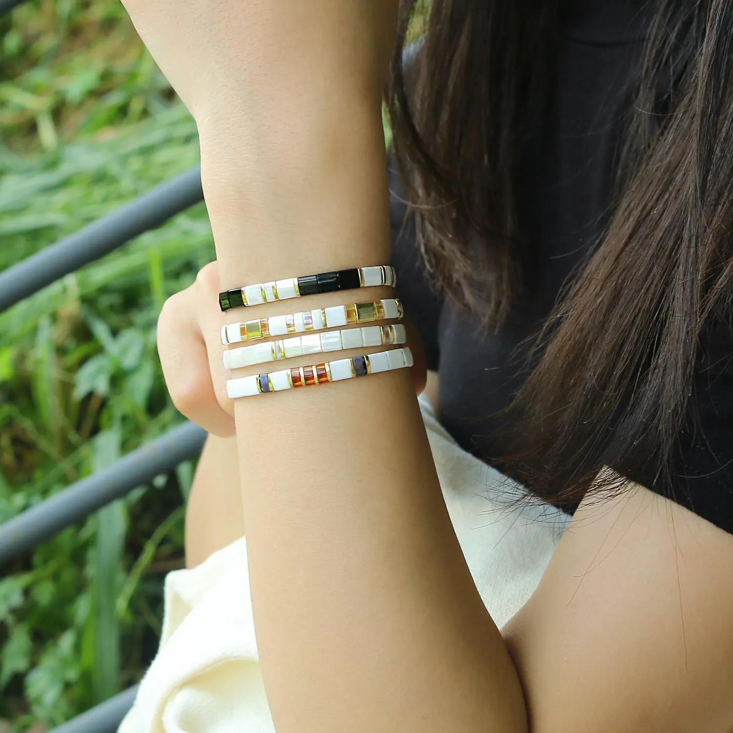 KELITCH New Miyuki Tila Bead Bracelets Charm Stretch Bracelets Stackable Wrap Bracelets for Women