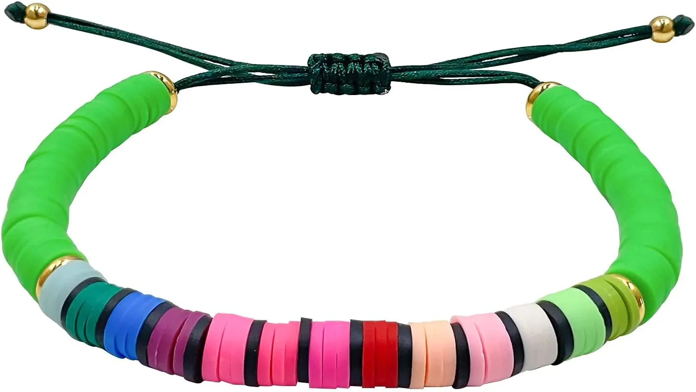 KELITCH New Strand Bracelets Rainbow Color Heishi Beads Bracelets Handmade Friendship Bracelets for Women