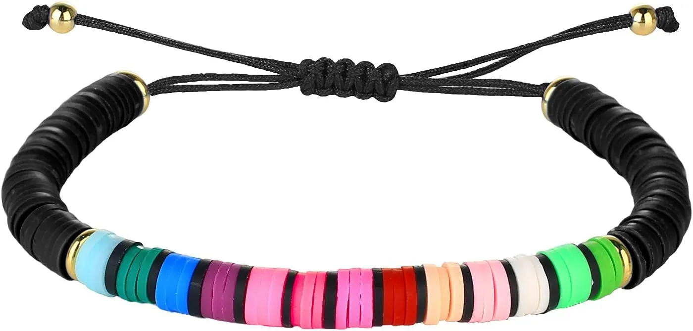 KELITCH New Strand Bracelets Rainbow Color Heishi Beads Bracelets Handmade Friendship Bracelets for Women