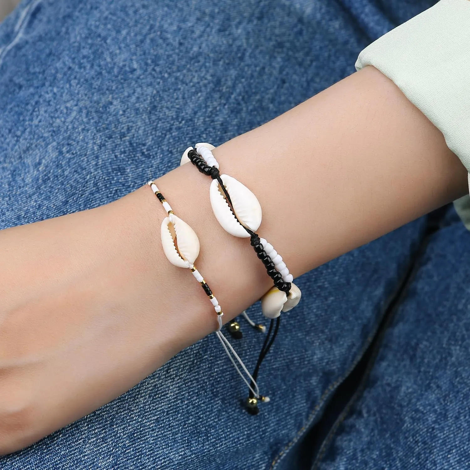 KELITCH Shell Bracelets Colorful Hand-Woven Thin Strand Bracelets Boho Beaded Bracelets For Women