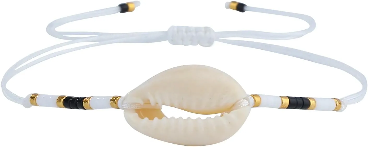 KELITCH Shell Bracelets Colorful Hand-Woven Thin Strand Bracelets Boho Beaded Bracelets For Women