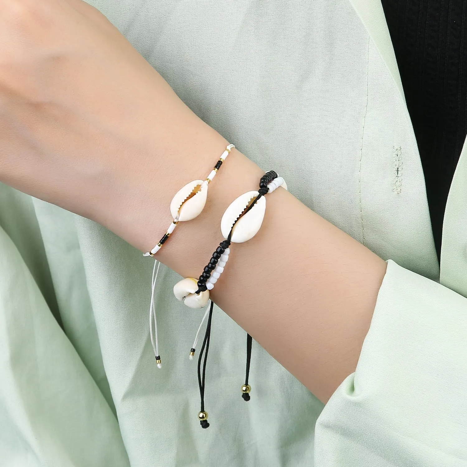 KELITCH Shell Bracelets Colorful Hand-Woven Thin Strand Bracelets Boho Beaded Bracelets For Women