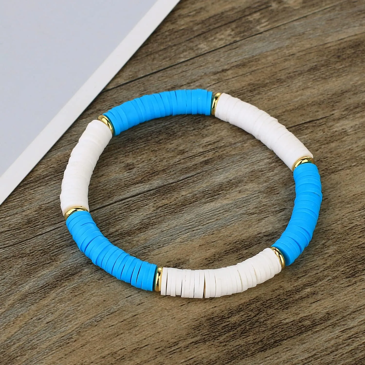 KELITCH Women Fashion Stretch Bracelets Colorful Heishi Beads Mixed Gold Disc Bracelets Handmade Friendship Bracelets