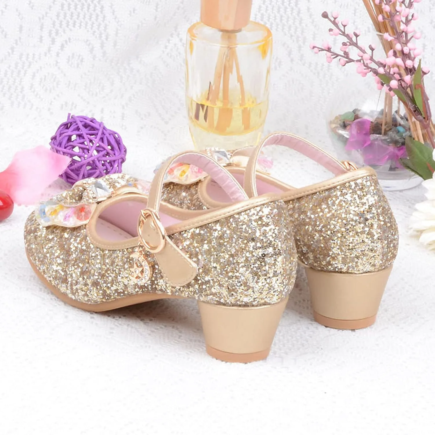 Kids Bowknot Girls Sandals Shoes Single Crystal Princess Bling Pearl Infant Baby Baby Shoes First Walking Shoes for Baby Girls (Gold, 5-5.5 Years Little Kids)