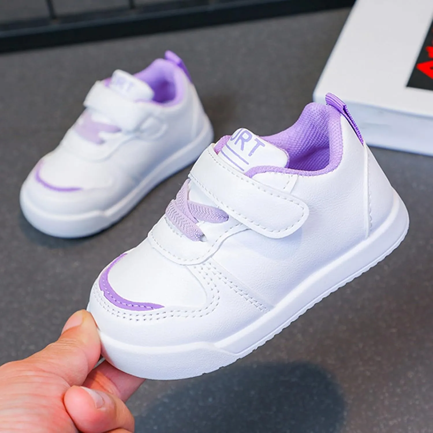 Kids Canvas Boys Girls Fashion White Sneaker Athletic Running Shoe with One Strap Non-Slip Soft Rubber Sole Shoes