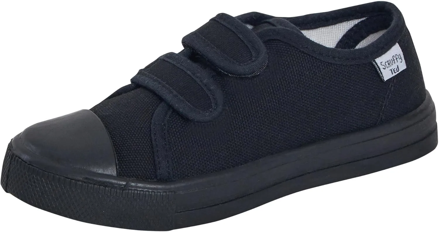 Kids Canvas Shoes Boys Trainers Girls Pumps Unisex Easy Fasten Plimsolls Casual Shoes, Black, 13 us little kid