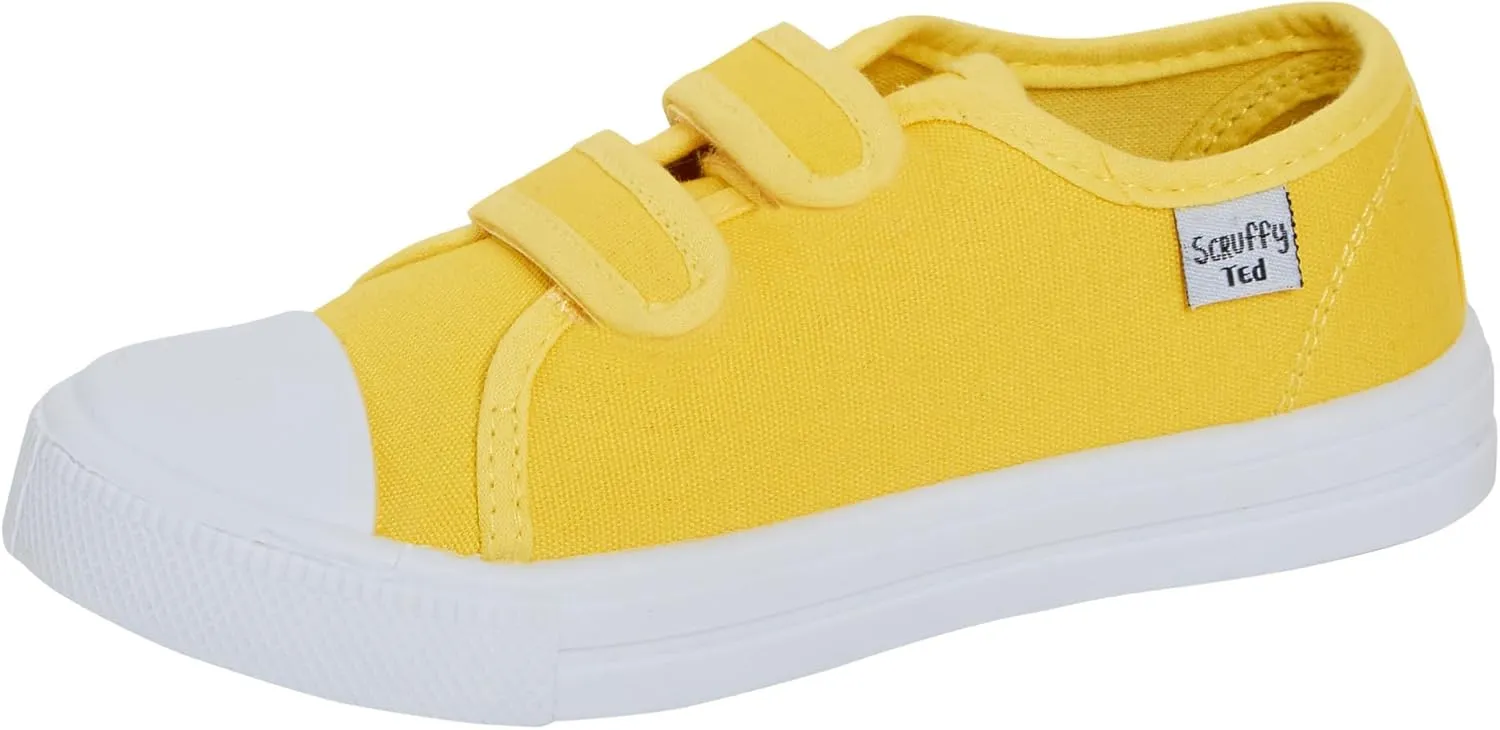 Kids Canvas Shoes Boys Trainers Girls Pumps Unisex Easy Fasten Plimsolls Casual Shoes, Yellow, 12 us little kid
