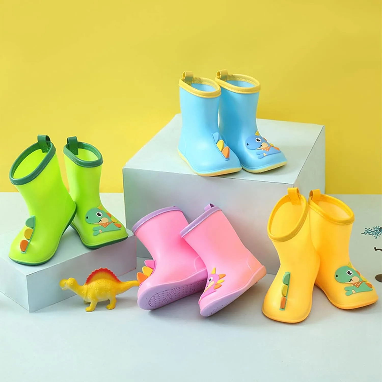 Kids Dinosaur Rain Boots for Boys Girls Mud Boots Waterproo Toddler Lightweight Rain Boots with Easy-On Handles