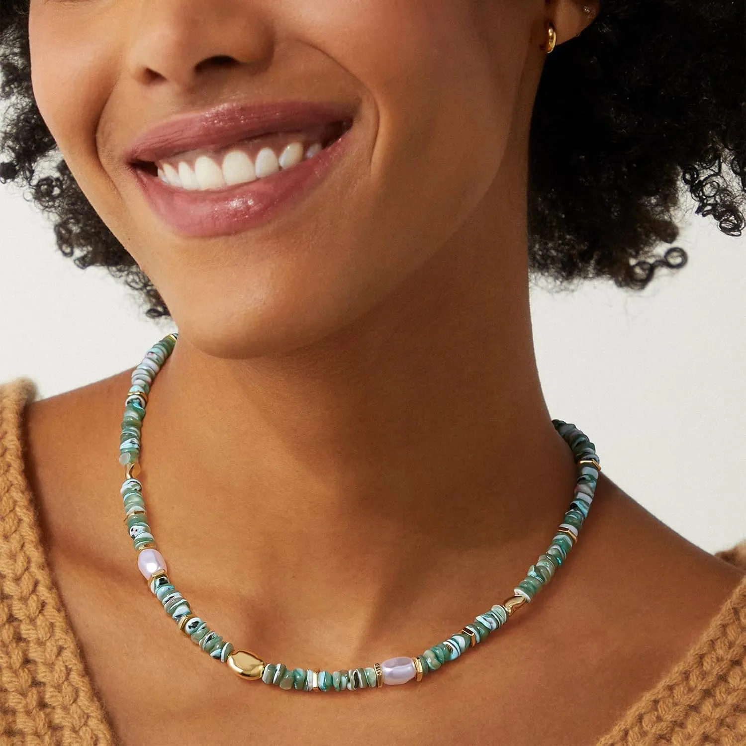 KissYan Beaded Necklaces for Women, 14K Gold Plated Layered Paperclip Choker with Heart Pendant for Summer, Colorful Natural Gemstone Boho Handmade Beach Jewelry Gifts
