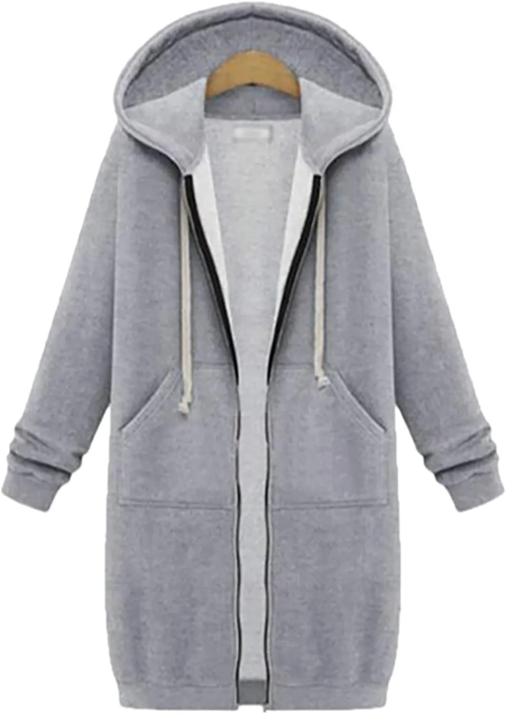 Knee Length Hoodies for Women Zip Up Hoodie Fashion Long Sleeve Sweatshirts Casual Fall Hooded Jackets with Pockets