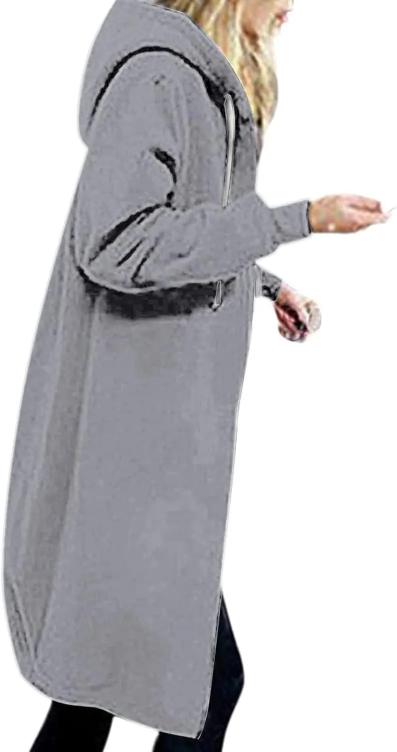 Knee Length Hoodies for Women Zip Up Hoodie Fashion Long Sleeve Sweatshirts Casual Fall Hooded Jackets with Pockets