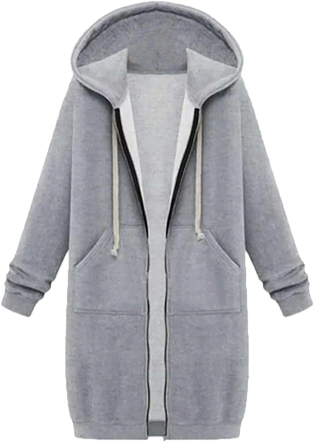 Knee Length Hoodies for Women Zip Up Hoodie Fashion Long Sleeve Sweatshirts Casual Fall Hooded Jackets with Pockets