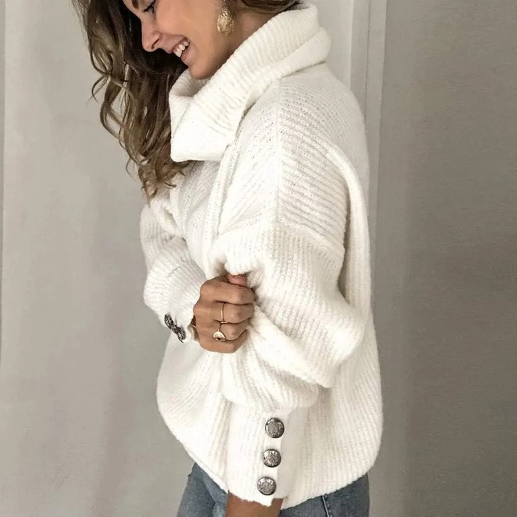 Knit Sweater for Women Blouses for Women Women's Long Sleeve Casual Trendy Oversized Turtleneck Knit Pullover Sweater Tops