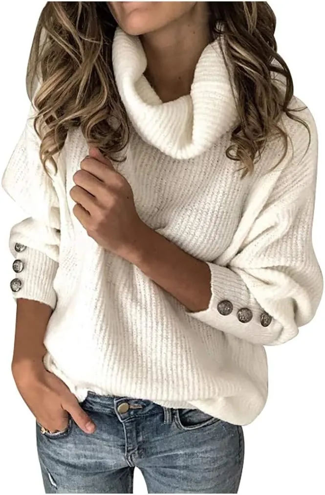Knit Sweater for Women Blouses for Women Women's Long Sleeve Casual Trendy Oversized Turtleneck Knit Pullover Sweater Tops