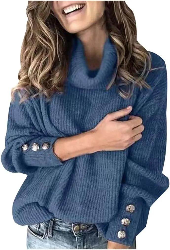 Knit Sweater for Women Blouses for Women Women's Long Sleeve Casual Trendy Oversized Turtleneck Knit Pullover Sweater Tops