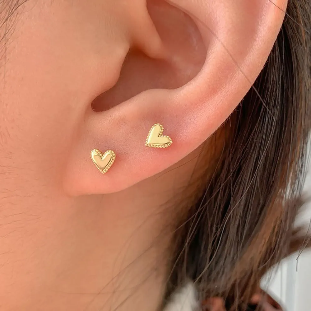 Kokoma Tiny Heart Stud Earrings 925 Sterling Silver for Women Girls Hypoallergenic 20g Mini Love Heart Cartilage Earrings Tragus Piercing Studs for Sensitive Ears
