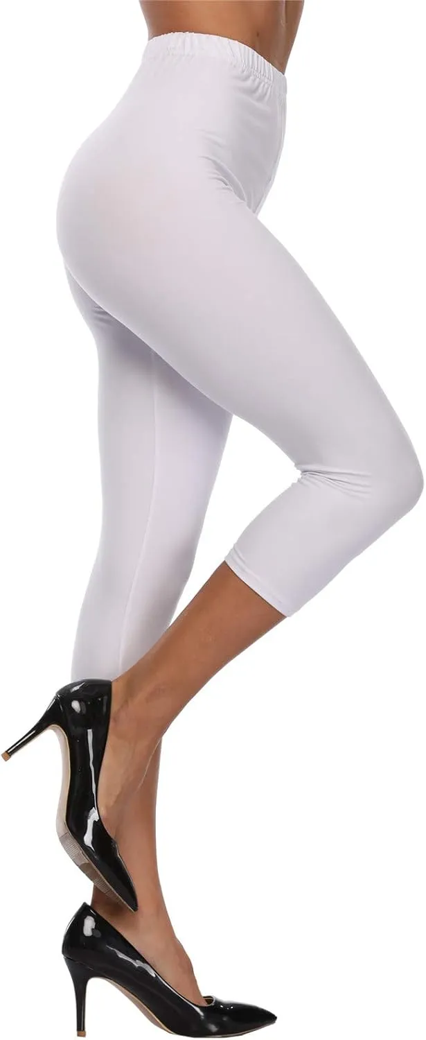 Kotii Women's Soft Capri Leggings 3/4 Cropped Leggings High Waisted Capris Tights