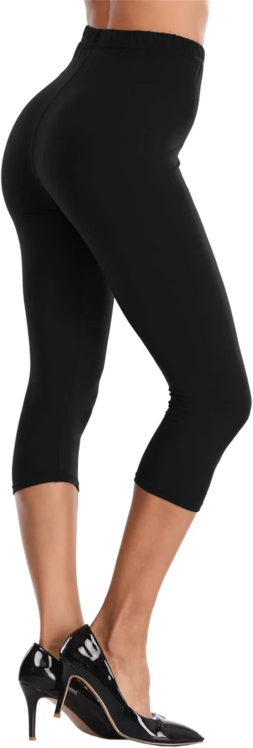 Kotii Women's Soft Capri Leggings 3/4 Cropped Leggings High Waisted Capris Tights