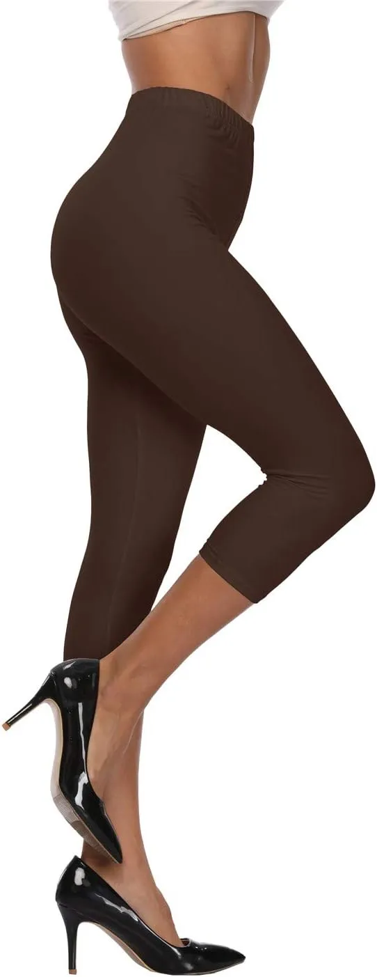 Kotii Women's Soft Capri Leggings 3/4 Cropped Leggings High Waisted Capris Tights