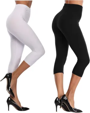 Kotii Women's Soft Capri Leggings 3/4 Cropped Leggings High Waisted Capris Tights