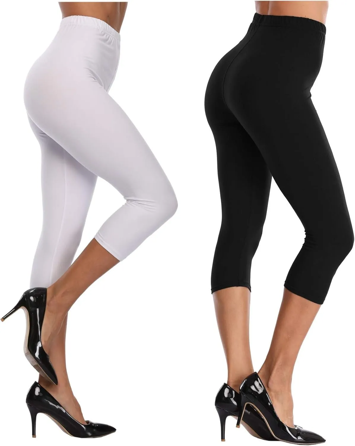 Kotii Women's Soft Capri Leggings 3/4 Cropped Leggings High Waisted Capris Tights