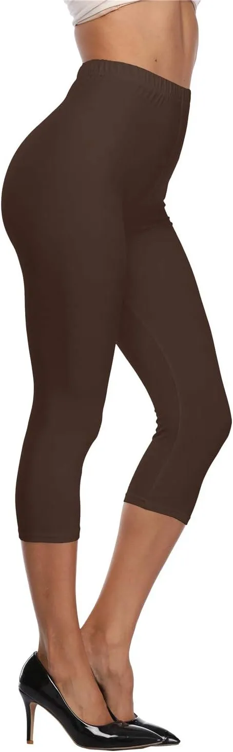 Kotii Women's Soft Capri Leggings 3/4 Cropped Leggings High Waisted Capris Tights