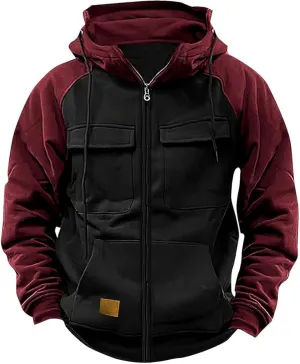 KUIOLYPOER Tactical Hoodies for Men Vintage Zip Up Long Sleeve Pullover Sweatshirt Loose Casual Cargo Hoodies with Pockets