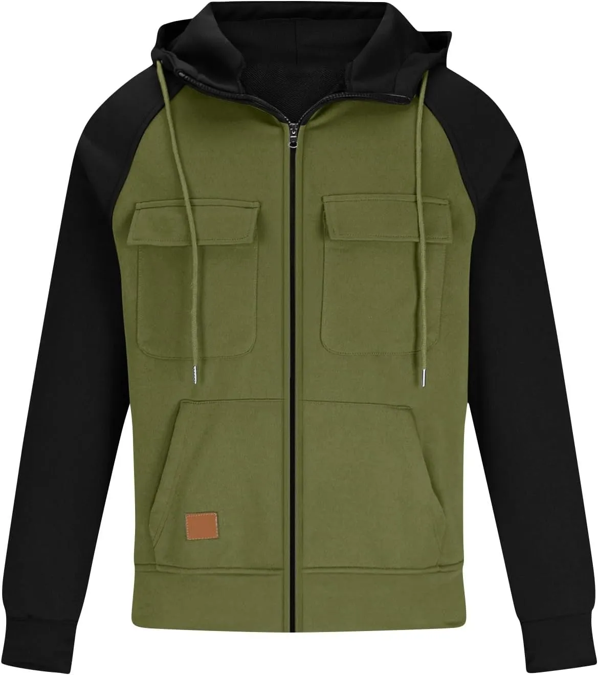KUIOLYPOER Tactical Hoodies for Men Vintage Zip Up Long Sleeve Pullover Sweatshirt Loose Casual Cargo Hoodies with Pockets