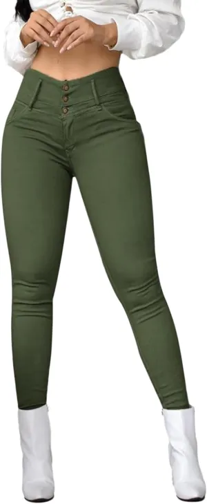 Ladies Casual Vintage Solid Colour High Waist Skinny Pants Trousers Casual Pants Leggings Women Pants Casual