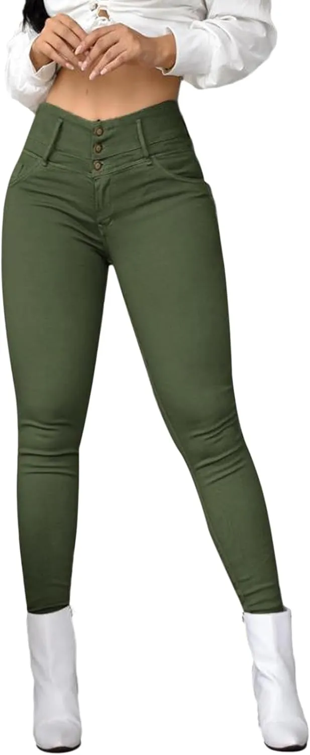 Ladies Casual Vintage Solid Colour High Waist Skinny Pants Trousers Casual Pants Leggings Women Pants Casual