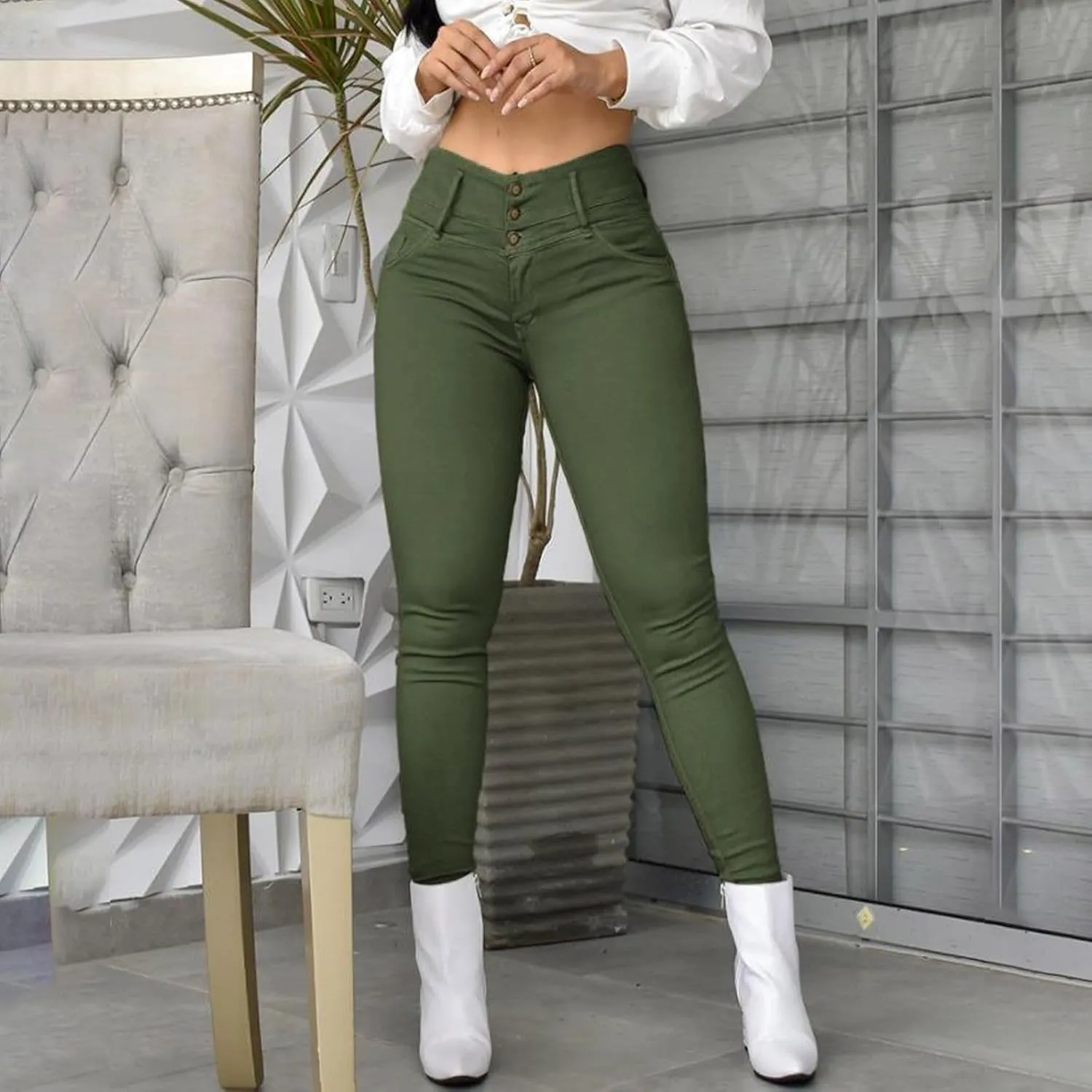 Ladies Casual Vintage Solid Colour High Waist Skinny Pants Trousers Casual Pants Leggings Women Pants Casual