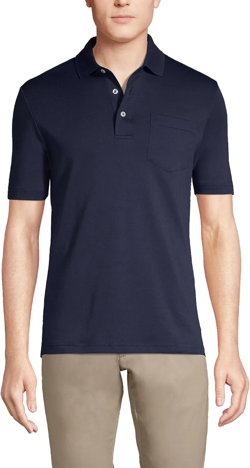 Lands' End Men's Short Sleeve American-Grown Supima Cotton Polo Shirt with Pocket