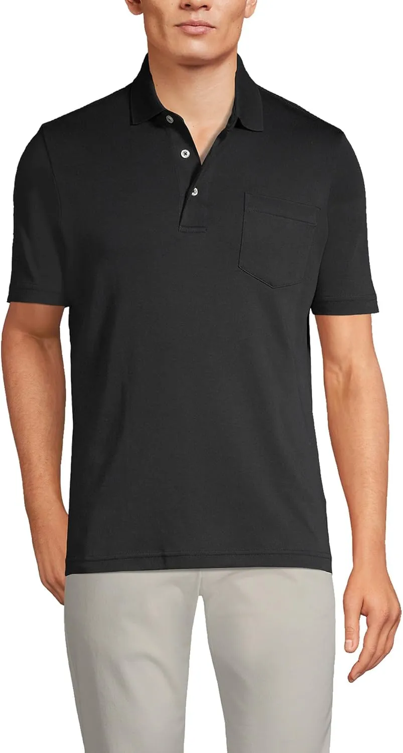 Lands' End Men's Short Sleeve American-Grown Supima Cotton Polo Shirt with Pocket