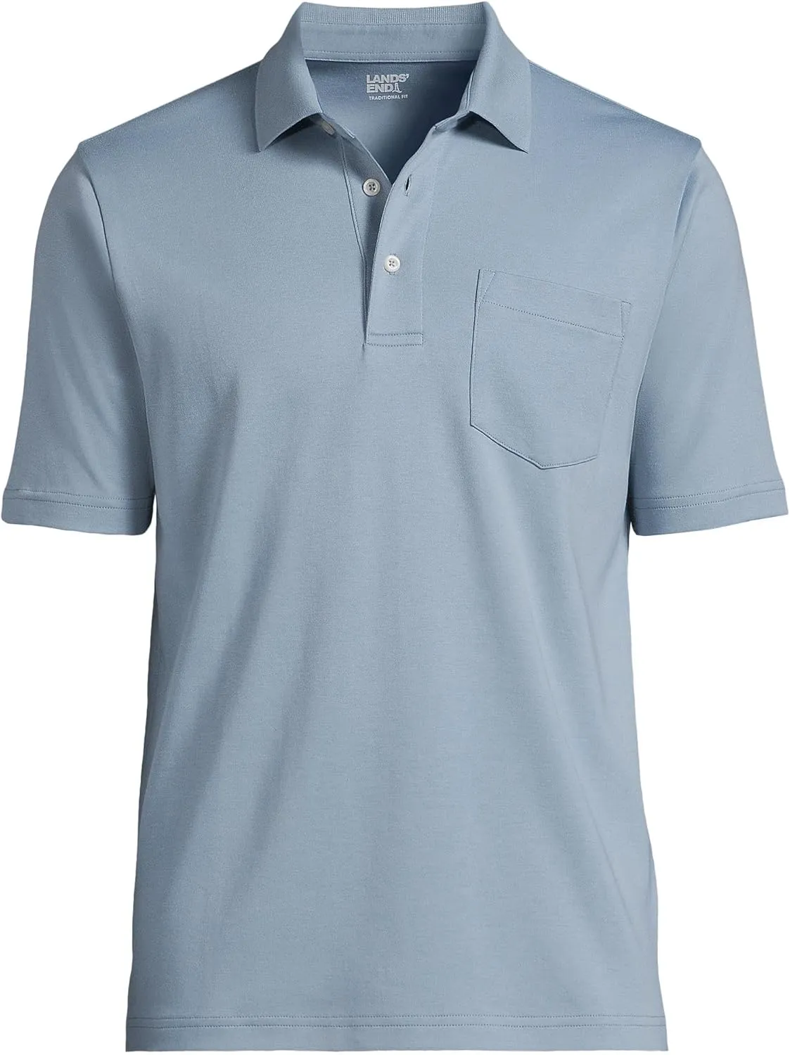 Lands' End Men's Short Sleeve American-Grown Supima Cotton Polo Shirt with Pocket