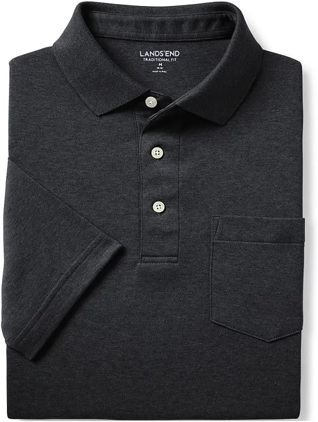 Lands' End Men's Short Sleeve American-Grown Supima Cotton Polo Shirt with Pocket