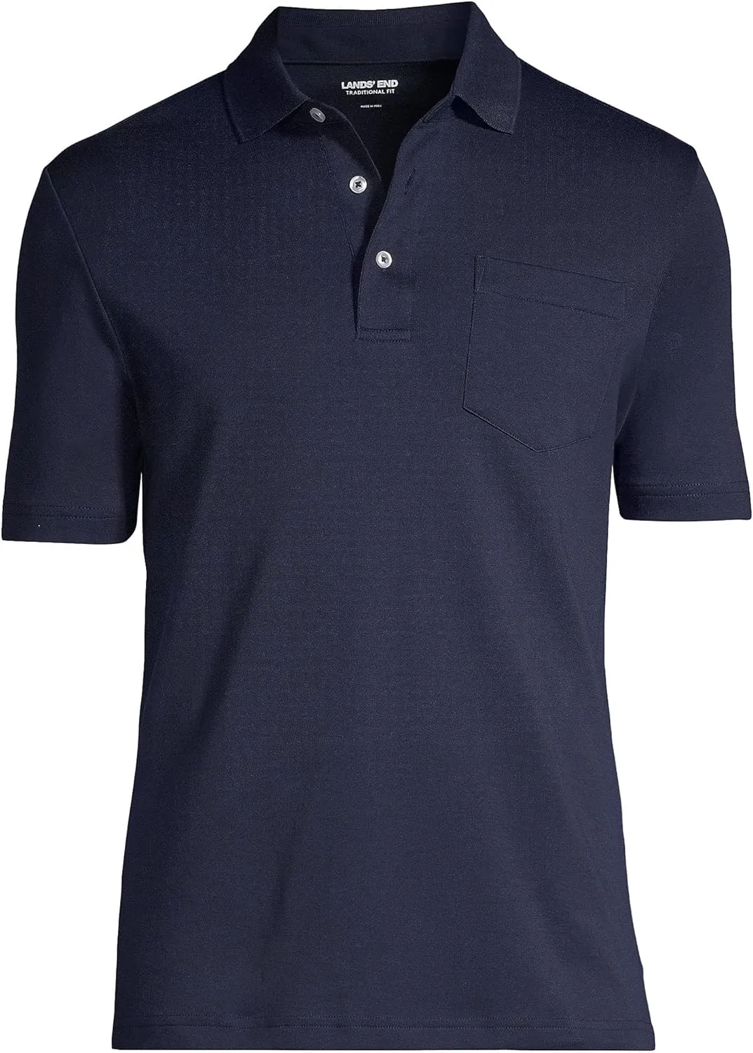 Lands' End Men's Short Sleeve American-Grown Supima Cotton Polo Shirt with Pocket
